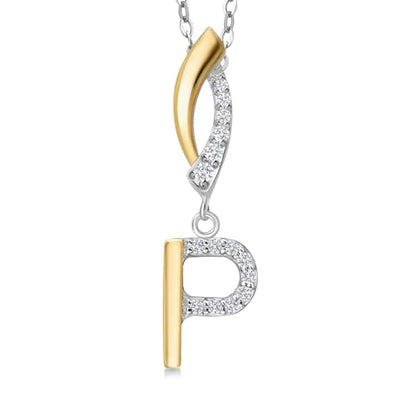 Gem Stone King Initial Pendant Necklace Letter A to Z Alphabet | 10K Yellow Gold and 925 Sterling Silver | White Lab Grown Diamond | Gift Women Mother's Day Wife Mom Girlfriend Anniversary Birthday | - style: Initial P