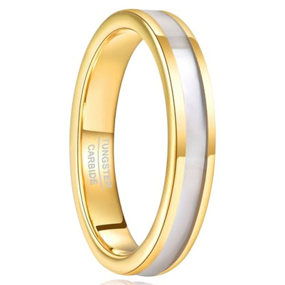 Vakki 4mm 6mm Womens Rose Gold Tungsten Carbide Ring with Mother of Pearl Shell/Marble Inlaid Wedding Band Comfort Fit Size 5-12 - color: C-4mm-Mother of Pearl & Gold