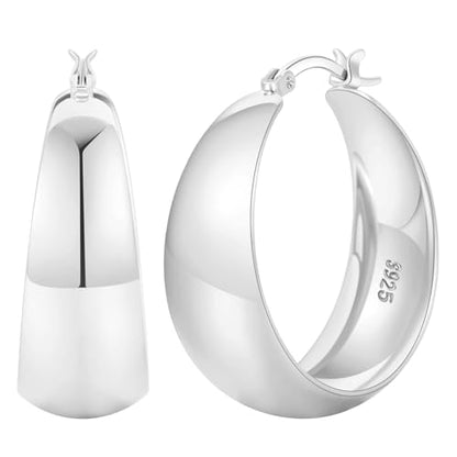 Senteria 12mm Wide Thick Sterling Silver Hoop Earrings Hypoallergenic | 14K Real Gold Plated Hoops Large Earring Lightweight Chunky Hoops Earring for Women Gift for Birthday Christmas 25/30/40/50MM - color: silver 10-30mm