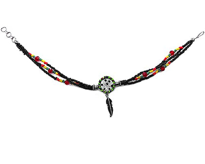Mia Jewel Shop Dream Catcher Feather Charm Dangle Seed Beaded Multi Strand Anklet - Womens Southwest Fashion Handmade Jewelry Boho Accessories - color: Rasta/Black