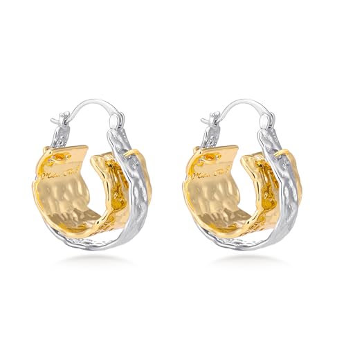 Milan Chiva 14K Gold Plated Small Huggie Dangle Earrings | Lightweight Trendy Heart Dainty Jewelry Hypoallergenic Chunky Gold Hoops Earrings Jewelry Mothers Day Gift for Women - color: D-White Gold