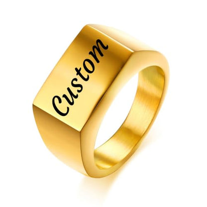 MYNENEY Stainless Steel Square Shape Signet for Men Statement Ring - color: 10 * 16mm Custom-Gold