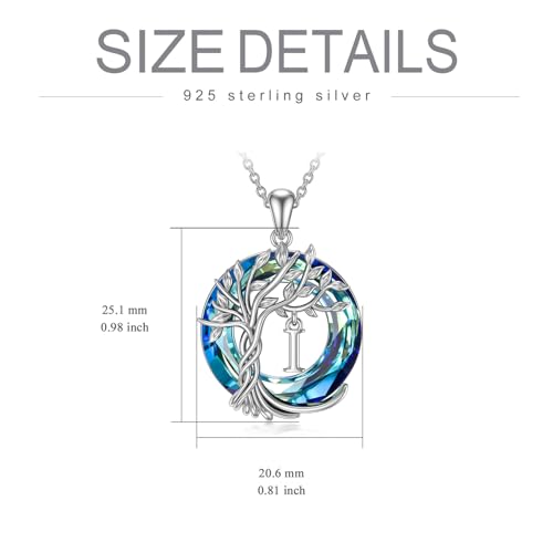 TOUPOP Gifts for Women Tree of Life Initial Necklace 925 Sterling Silver Letter Pendant with Blue Crystal Birthday Jewelry Gifts for Women Her Mom Wife Daughter - color: Tree of Life I Initial