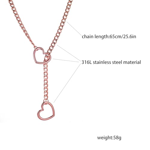 MIFYNN Heart O ring Slip Chain Necklaces for Women Stainless Steel Cuban Chain Bar Necklace Punk Rock Collar Necklace Handmade Adjustable Lariat Y Necklaces for Men - color: Pink