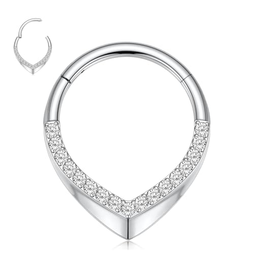 GAGABODY Daith Piercing Jewelry 16g Septum Ring Septum Jewelry Nose Hoop Daith Earring Surgical Steel Cartilage Earrings Hoop Helix Piercing Jewelry - color: 1pc Silver+Water Droplets CZ