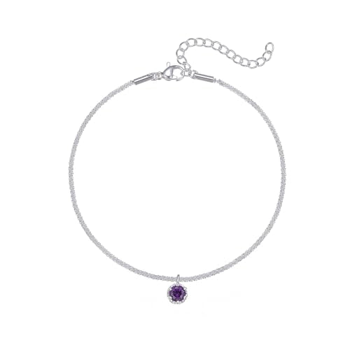 Wellike Silver Ankle Bracelets For Women Waterproof Birthstone Anklets Adjustable Sparkly Chain Silver Plated Stainless Steel Anklet Non Tarnish Jewelry - color: KKWJL185-2