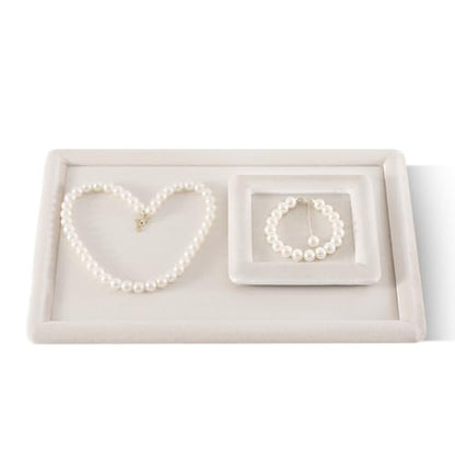 Velvet Jewelry Display Tray for Ring Earrings Necklace Bracelet Flat Tray - color: Beige, size: 12.99 × 9.06 in