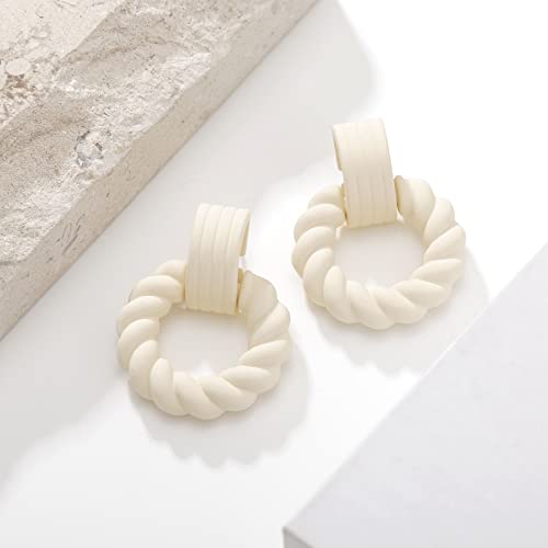 RUOFFETA Rectangle Earrings for Women, Acrylic Square Earrings Twisted Geometric Statement Jewelry - color: Cream Round