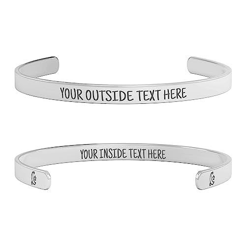 Custom Cuff Bracelets - Double Side Engraved - Personalized Gifts for Women - color: Silver