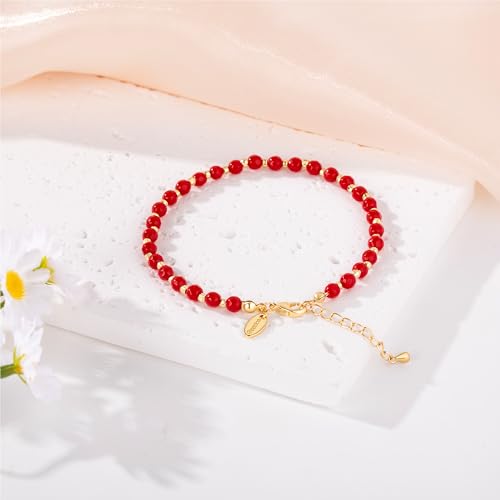 Inspirational Gifts Healing Natural Stone Bracelets for Women Anxiety Stress Relief Bracelet Handmade Jewelry for Friends Sister, Christmas Stocking Stuffers Thanksgiving Basket - color: Red-Passion