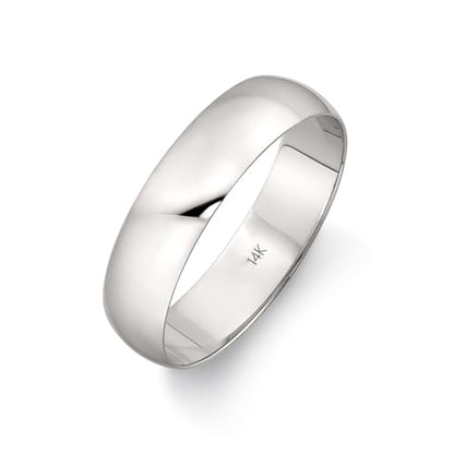 Men's Wedding Band 14K or 10K Solid Gold Ring, 5mm Plain Classic | Stamped 10K, not plated; high-polish, low-dome classic profile; hypoallergenic; made in USA; true-to-size; gift-ready - color: 14K White Gold