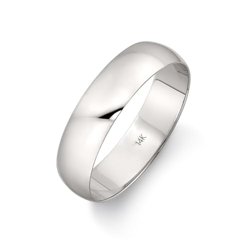 Men's Wedding Band 14K or 10K Solid Gold Ring, 5mm Plain Classic | Stamped 10K, not plated; high-polish, low-dome classic profile; hypoallergenic; made in USA; true-to-size; gift-ready - color: 14K White Gold