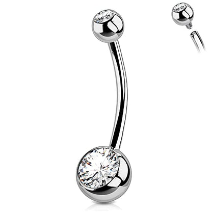 OUFER Titanium Belly Button Rings, Internally Threaded Belly Ring, Round CZ Navel Rings for Women Men - color: Silver, size: 1.6*16MM