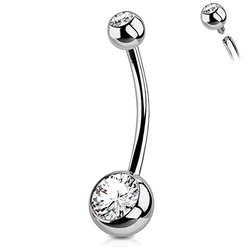 OUFER Titanium Belly Button Rings, Internally Threaded Belly Ring, Round CZ Navel Rings for Women Men - color: Silver, size: 1.6*16MM