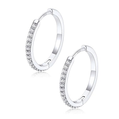 FaithHeart 925 Sterling Silver Post Small CZ Huggie Hoop Earrings for Women | Hypoallergenic Small Cubic Zirconia Hoop Earrings, Silver/Black/Gold/Rose Gold Huggie Earrings, 8-20mm with Gift Box - color: Silver, size: 16mm