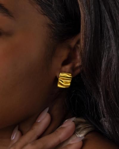 Gold Chunky Earrings for Women Trendy, 14K Gold Plated Dainty Kont Earrings Statement Minimalist Hypoallergenic Stud Earrings - color: Aimran & Gold