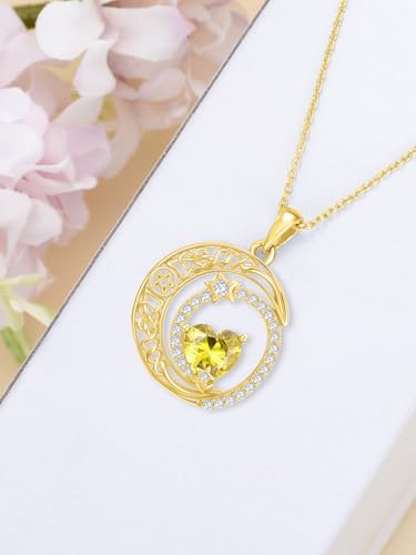 Midari 18K Yellow Gold Sun Moon Star Pendant Rose Flower Necklaces I Love You Forever Sun Moon Jewelry Gift for Mother Women - color: 11-Nov-Citrine, style: Moon&Star
