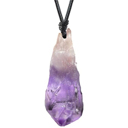 Natural Raw Crystal Necklace for Women Irregular Stone Necklaces Spiritual Gemstone Pendant with Adjustable Rope - color: D-Amethyst 1