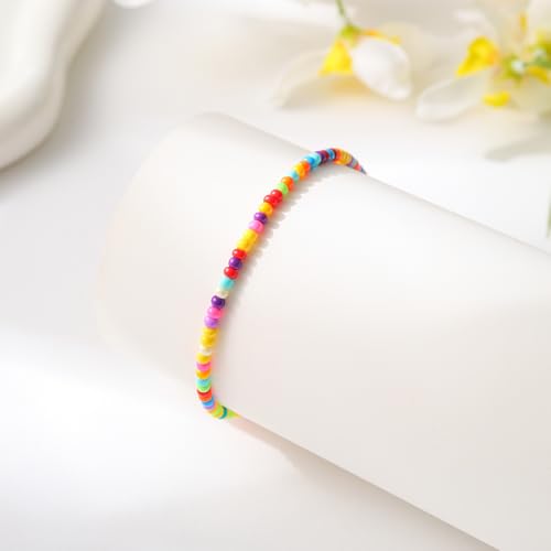 Starain Small Bead Anklets for Women Beach Foot Ankle Bracelet Cute Colorful Boho Beaded Anklets 8 inches - color: 2pcs seed bead anklets