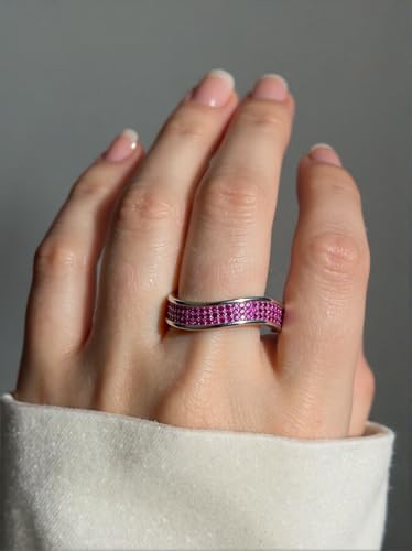 HEXAJOLIE Ribbon Statement Band Ring for Women | Elegant Gold Jewelry Accessories | Perfect for Party & Date Night | Hypoallergenic & Durable - color: Silver/Purple