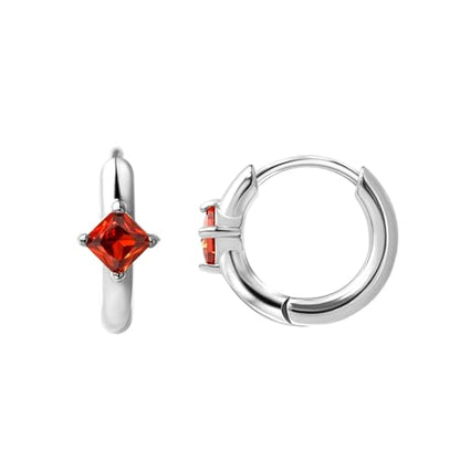 316L Surgical Steel Birthstone Hoop Earrings for Women | Lightweight, 5A Cubic Zirconia, Hypoallergenic, Lead & Nickel Free, 8mm Huggie Hoops - color: Silver: 01. January (Garnet)