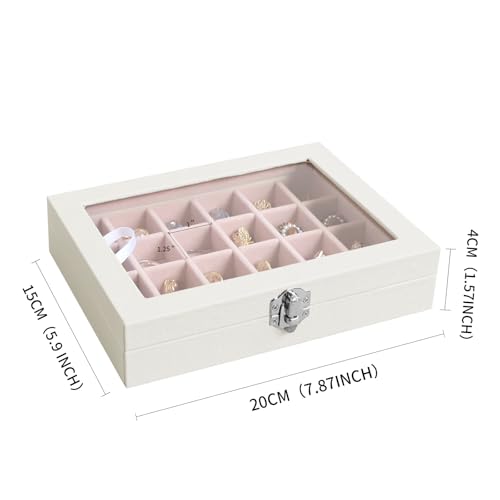Wudygirl 24 Grid Earring Organizer Small Jewelry Box with Lid WhitePink | Ring Box with Adjustable Dividers, Velvet Lining, Ideal for Rings, Earrings, Jewelry Display, Gift Giving - style: White Pink 24 Grid