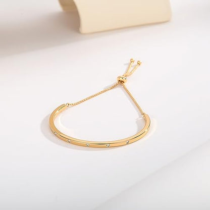 14K Gold Bracelets for Women Adjustable Slider Bracelet Bangle Bracelets for Women Trendy Chain Bracelet - color: Gold CZ Bar