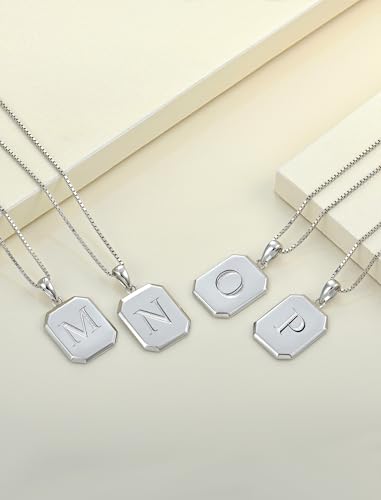 YL Initial Necklace 925 Sterling Silver Square/Round/Heart Letter Pendant A-Z Alphabet Polished Jewelry for Women - color: Letter-N, style: Square Shaped