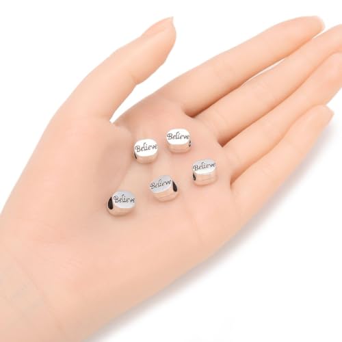 40pcs I Believe Large Hole Beads (4.5mm Hole) Antique Silver - size: Believe Bead