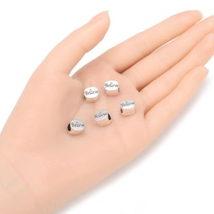 40pcs I Believe Large Hole Beads (4.5mm Hole) Antique Silver - size: Believe Bead