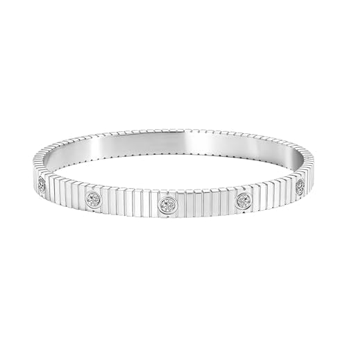 Women's Bracelet Stainless Steel Gold Plated Cuff Bangle Cube Zircon Hinge Jewelry oval Bangle Witness the Gift of Love - color: Zircon Silver Medium 6.5"