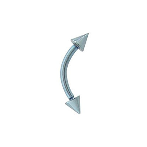 F136 IMPLANT GRADE Titanium 16G Externally Threaded Curved Barbell Eyebrow Ring 3mm Spike Cone Beads Tragus Snug Daith Rook Eyebrow Piercing Jewelry 5/16" 8mm - color: PVD Light Blue
