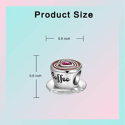 LUXILLA Love You Best Friend Grandma Wife Heart Charm 925 Sterling Silver Charms Fit for Bracelets Necklace Jewelry Gift for Women - color: Coffee Cup