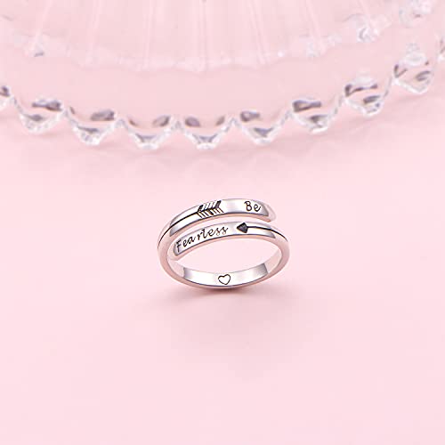 Ladytree Adjustable Inspirational Rings 925 Sterling Silver Stacking Wrap Spiral Twist Statement Band Encouragement Birthday Gift for Women Men - style: be fearless ring