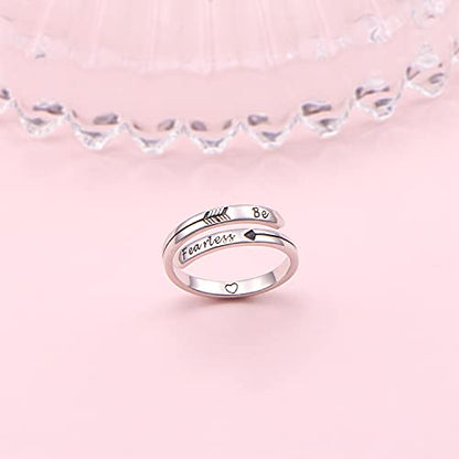 Ladytree Adjustable Inspirational Rings 925 Sterling Silver Stacking Wrap Spiral Twist Statement Band Encouragement Birthday Gift for Women Men - style: be fearless ring
