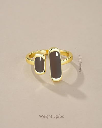 SNGIA 18K Gold Plated Maroon Burgundy Red Enamel Square Rectagnular Adjustable Statement Open Ring for Women by SNGIA, Dainty Irregular Geometric Summer Beach Unique Stackable Wedding Date Birthday Gift, Bohemian Irregular Trendy Navy Jewelry, Textured Pa
