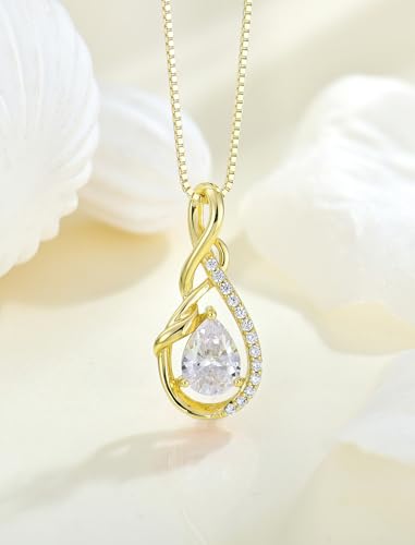 STARCHENIE Infinity Teardrop Necklace for Women 925 Sterling Silver Pendant Birthstone Jewelry - color: Gold-04-Apr-Diamond