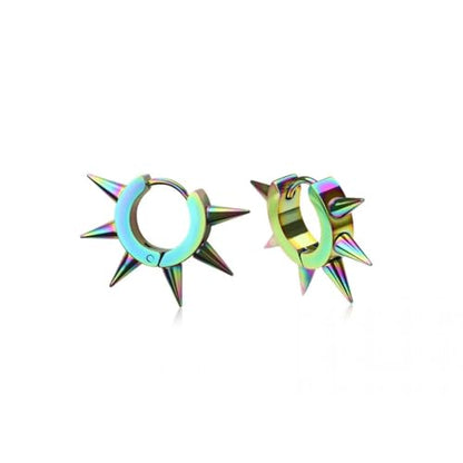 316L Stainless Steel Multi 6mm Spike Lined Huggie Hoop Earrings, Sold as a Pair - style: Rainbow