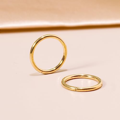 Small Gold Hoop Earrings, Lightweight 14K Gold Plated Huggie Hoop Earrings for Cartilage Helix Tragus, Hypoallergenic Earrings for Women Men, Tiny Thin Hoops Surgical Steel Endless Hoops Earrings 6-10 mm - color: 8mm Hoop Gold-18g