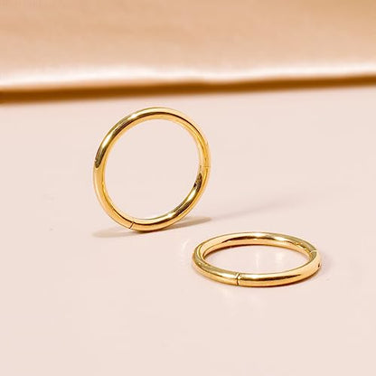 Small Gold Hoop Earrings, Lightweight 14K Gold Plated Huggie Hoop Earrings for Cartilage Helix Tragus, Hypoallergenic Earrings for Women Men, Tiny Thin Hoops Surgical Steel Endless Hoops Earrings 6-10 mm - color: 8mm Hoop Gold-18g