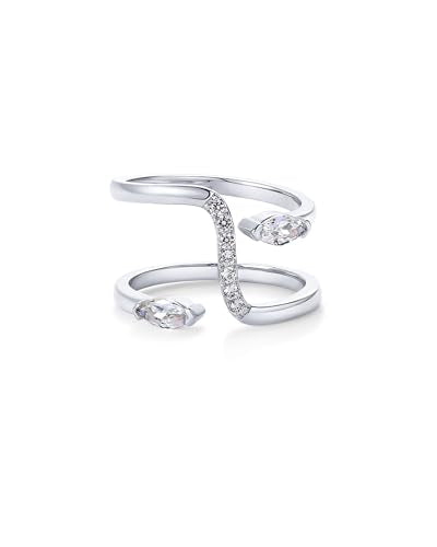 PAVOI 14K Gold Plated Cubic Zirconia Bypass Open Band Stackable Ring for Women | CZ Statement Eternity Rings - color: White Gold, size: 8, style: Bypass
