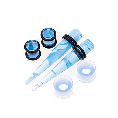 50 PCS Ear Stretching Kit 14Gauges-00Gauges Earring Marble Acrylic Taper Piercing Jewlery Sets - color: Blue