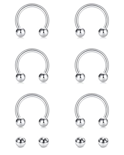 D.Bella 16G 18G 20G Horseshoe Septum Rings Surgical Steel Nose Piercing Jewelry Cartilage Helix Tragus Earring Hoop Eyebrow Lip Retainer for Women Men 6mm 8mm 10mm 12mm - color: 18G-10MM-Sliver