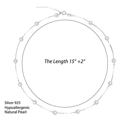 925 Sterling Silver Dainty Freshwater Cultured Pearl Choker Necklace White Genuine Real Pearl Charm Necklaces Jewelry Gifts for Her - color: Satellite Pearl 6-7mm AAAAA-Silver