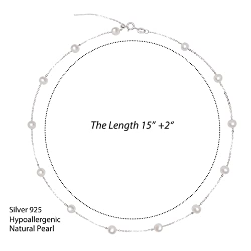 925 Sterling Silver Dainty Freshwater Cultured Pearl Choker Necklace White Genuine Real Pearl Charm Necklaces Jewelry Gifts for Her - color: Satellite Pearl-Silver 4.5-5.5mm