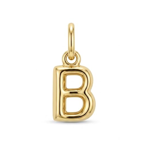 Gold Puffed Initial Letter Charm - 10 Karat Gold - 3D Bubble Letter Pendant - style: Letter b