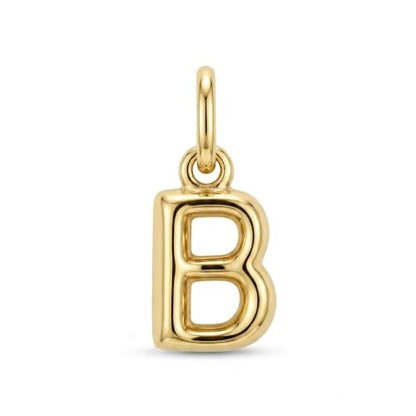 Gold Puffed Initial Letter Charm - 10 Karat Gold - 3D Bubble Letter Pendant - style: Letter b