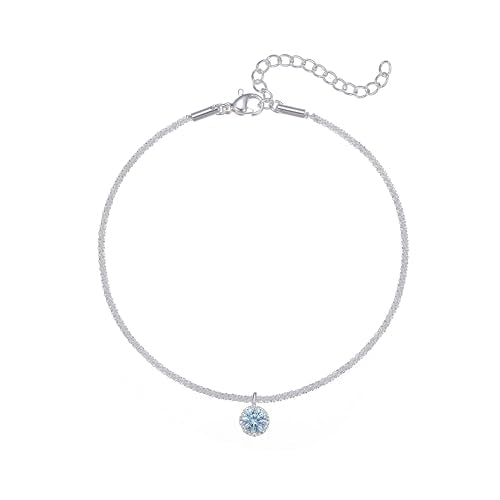 Wellike Silver Ankle Bracelets For Women Waterproof Birthstone Anklets Adjustable Sparkly Chain Silver Plated Stainless Steel Anklet Non Tarnish Jewelry - color: KKWJL185-3