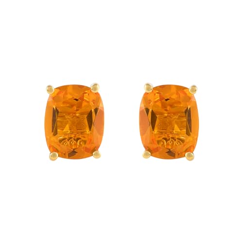 Women's 18K Gold Plated 8x10mm Princess Cut Gemstone Stud Earrings – Birthstone Jewelry for Her – Classic Cushion Studs - color: Citrine