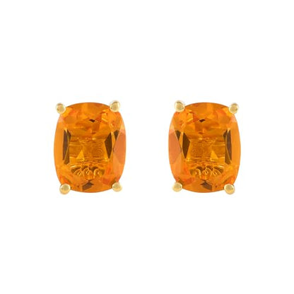 Women's 18K Gold Plated 8x10mm Princess Cut Gemstone Stud Earrings – Birthstone Jewelry for Her – Classic Cushion Studs - color: Citrine